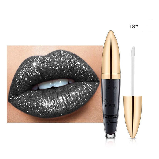 Pudaier Sip Glitter Flip Matte Shimmer Lip Gloss No Stain On Cup Diamond Lipstick $20.00 Dana Fashion Net Content: 18 makeup Product information: Efficacy: matte shimmer lip gloss no stain on Cup Diamond lip gloss Wish hot sale Specification: Standard spe