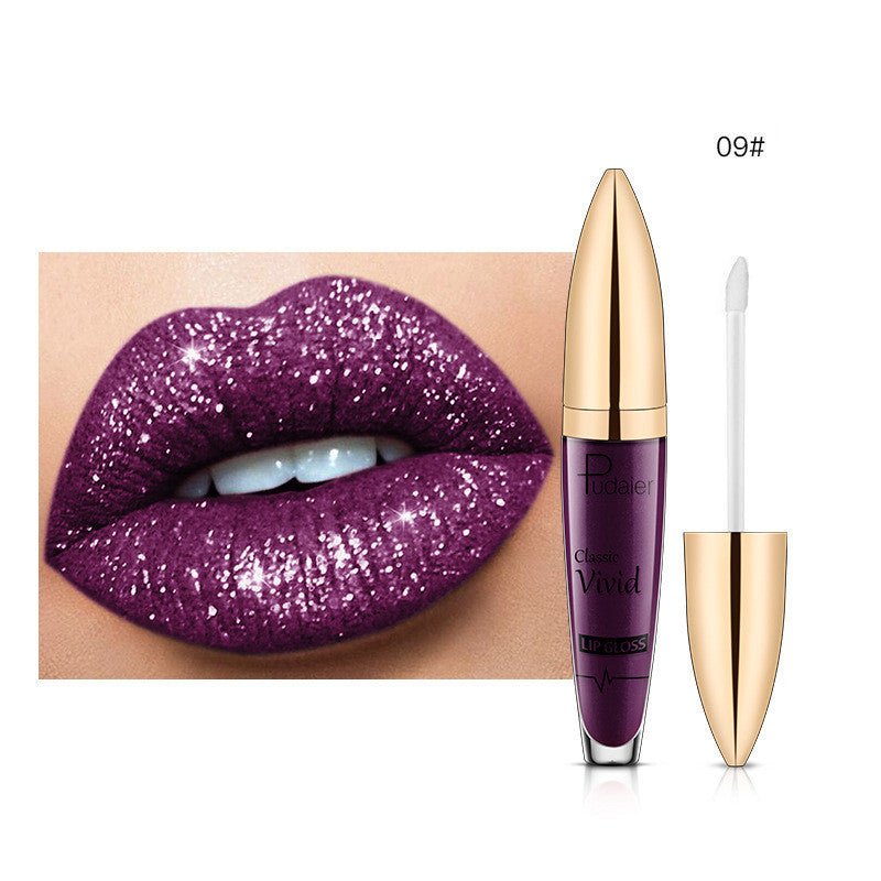 Pudaier Sip Glitter Flip Matte Shimmer Lip Gloss No Stain On Cup Diamond Lipstick $20.00 Dana Fashion Net Content: 09 makeup Product information: Efficacy: matte shimmer lip gloss no stain on Cup Diamond lip gloss Wish hot sale Specification: Standard spe