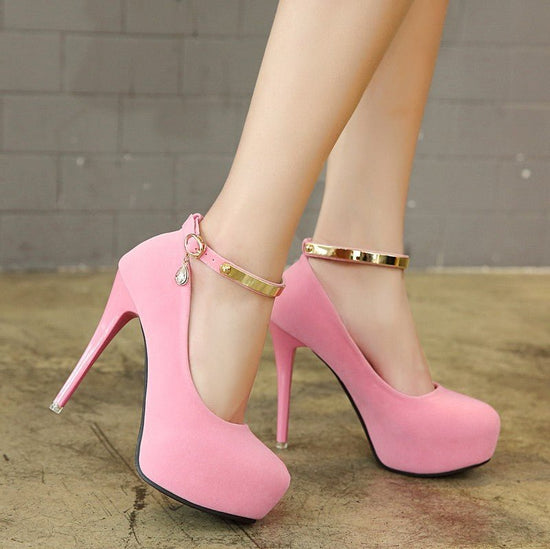 Pumps Shoes Woman Pumps Metal Ankle Strap Wedding Party $55.50 Dana Fashion Color: Black Size: 34 Women's shoes Product Information: Style: Commuter Applicable gender: female Heel height: super high heel (above 8CM) pattern: plain Suitable season: summer,