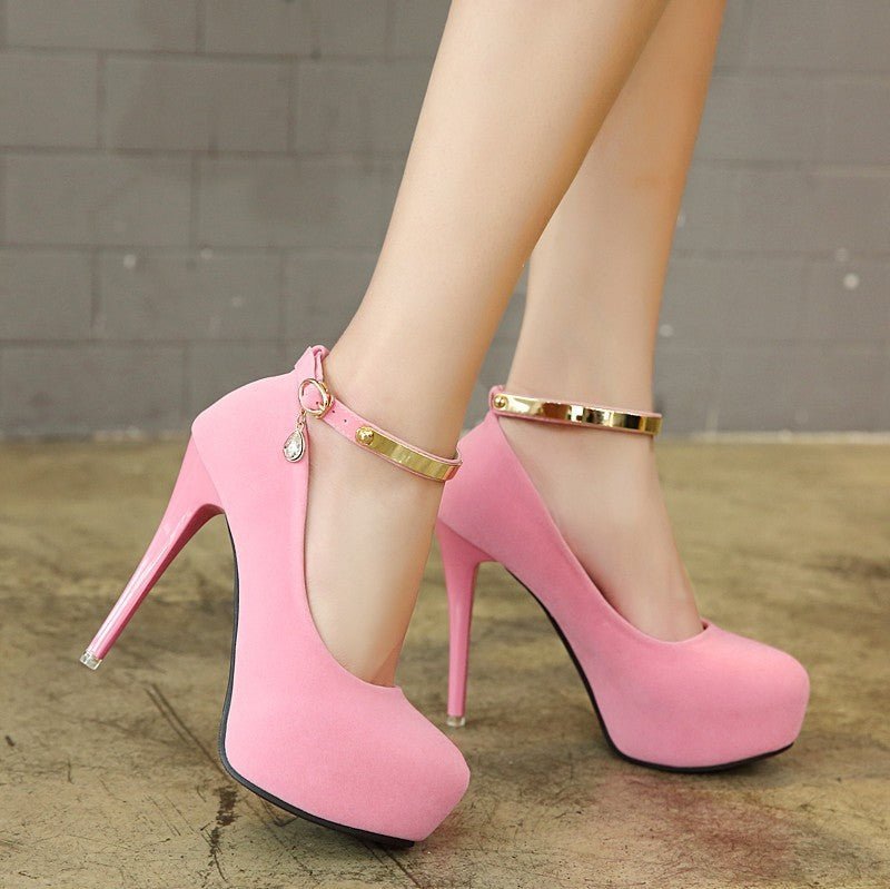 Pumps Shoes Woman Pumps Metal Ankle Strap Wedding Party $55.50 Dana Fashion Color: Black Size: 34 Women's shoes Product Information: Style: Commuter Applicable gender: female Heel height: super high heel (above 8CM) pattern: plain Suitable season: summer,