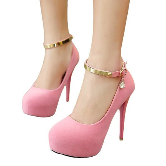 Pumps Shoes Woman Pumps Metal Ankle Strap Wedding Party $55.50 Dana Fashion Color: Black Size: 34 Women's shoes Product Information: Style: Commuter Applicable gender: female Heel height: super high heel (above 8CM) pattern: plain Suitable season: summer,
