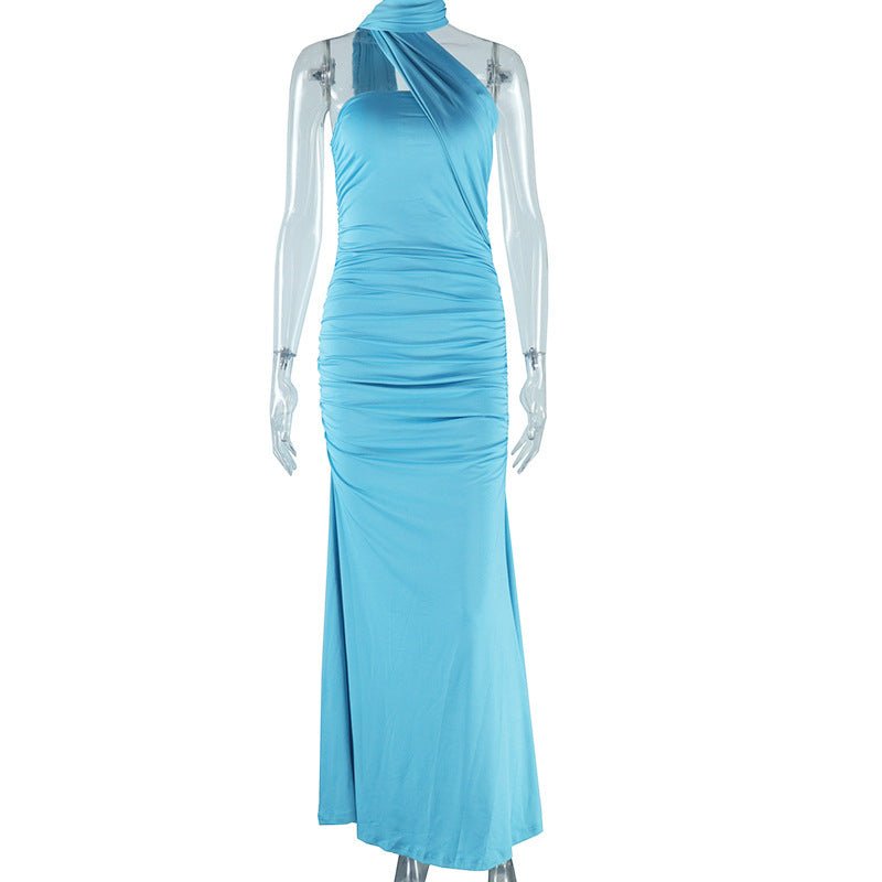 Pure Color Halter Sexy Backless Ribbon Split Dress $30.99 Dana Fashion Color: Lake Blue Size: L Women's clothing Product information: Pattern: solid color Skirt type: asymmetric skirt Waist Type: Mid waist Size: S,M,L Style type: Sexy Combination form: Si