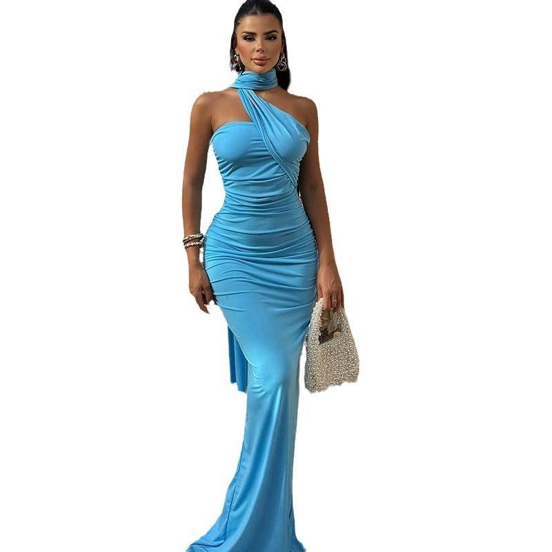 Pure Color Halter Sexy Backless Ribbon Split Dress $30.99 Dana Fashion Color: Black Size: L Women's clothing Product information: Pattern: solid color Skirt type: asymmetric skirt Waist Type: Mid waist Size: S,M,L Style type: Sexy Combination form: Single