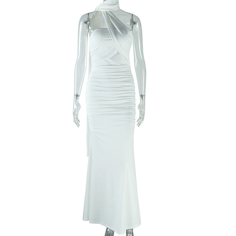 Pure Color Halter Sexy Backless Ribbon Split Dress $30.99 Dana Fashion Color: White Size: L Women's clothing Product information: Pattern: solid color Skirt type: asymmetric skirt Waist Type: Mid waist Size: S,M,L Style type: Sexy Combination form: Single