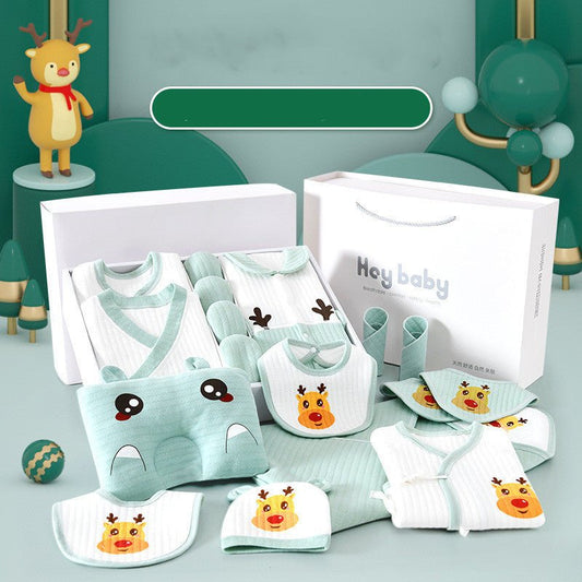 Pure Cotton Baby Clothes Set Gift Box $63.38 Dana Fashion Color: Blue style: Four Seasons 18PCS Child size: 59cm Baby Clothing Product information: Safety level: Class A Fabric name: cotton Gift Box Contents: Clothing + Accessories/Supplies Fabric technol