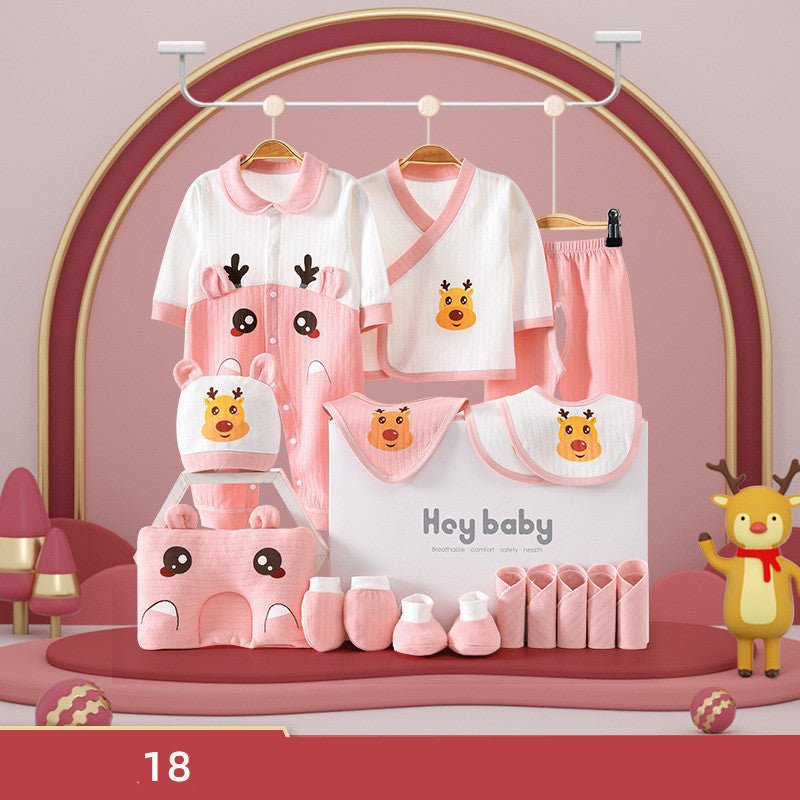 Pure Cotton Baby Clothes Set Gift Box $63.38 Dana Fashion Color: Pink style: Four Seasons 18PCS Child size: 59cm Baby Clothing Product information: Safety level: Class A Fabric name: cotton Gift Box Contents: Clothing + Accessories/Supplies Fabric technol