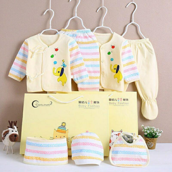 Pure Cotton Baby Clothes Spring And Autumn Summer Children Gift Box Set $39.50 Dana Fashion Color: Yellow style: Rainbow Child size: 59cm Baby Clothing Product information: Suitable age group: middle and large children (over 8 years old, over 140cm) Eleme