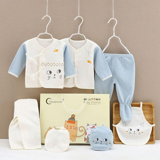 Pure Cotton Baby Clothes Spring And Autumn Summer Children Gift Box Set $39.50 Dana Fashion Color: Blue style: Cat Child size: 59cm Baby Clothing Product information: Suitable age group: middle and large children (over 8 years old, over 140cm) Elements: S