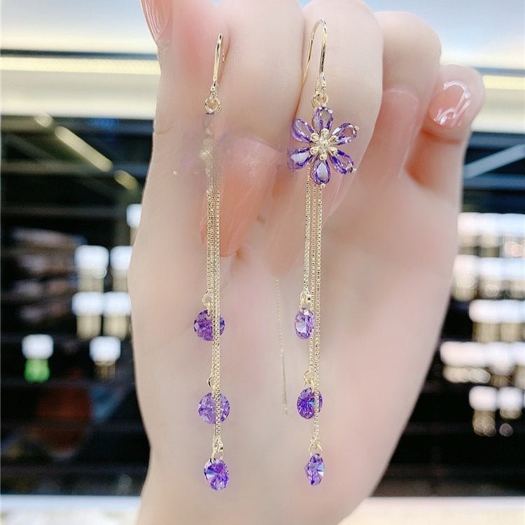 Purple Crystal Flowers All-match South Korea Earrings $25.04 Dana Fashion Color: Purple Women's Accessories Product information: Color: purple zircon EAR thread Material: Copper Applicable population: Female Shape: Flower Popular elements: Flowers Style: