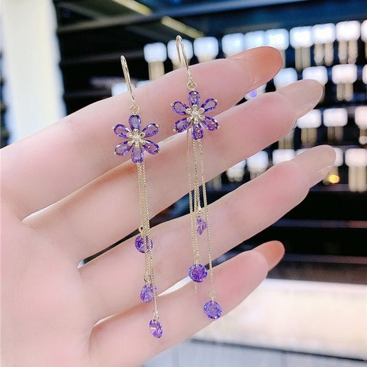 Purple Crystal Flowers All-match South Korea Earrings $25.04 Dana Fashion Color: Purple Women's Accessories Product information: Color: purple zircon EAR thread Material: Copper Applicable population: Female Shape: Flower Popular elements: Flowers Style: