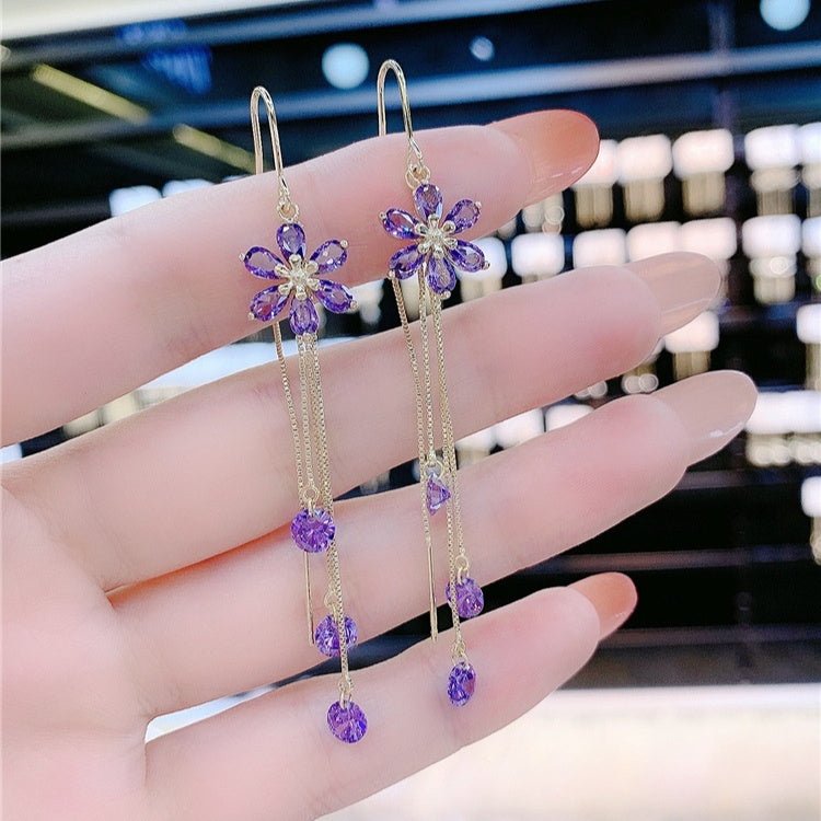 Purple Crystal Flowers All-match South Korea Earrings $25.04 Dana Fashion Color: Purple Women's Accessories Product information: Color: purple zircon EAR thread Material: Copper Applicable population: Female Shape: Flower Popular elements: Flowers Style: