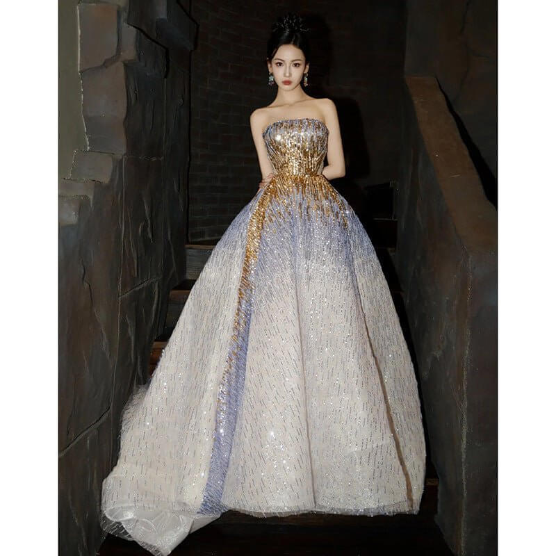 Purple Tube Top Light Miniature High-end Banquet Embossed Toast Dress $119.50 Dana Fashion Color: Picture Color Size: L Women's clothing Product information: Color: Picture color (floor-length) Waist Type: Mid waist Size: S,M,L,XL,XXL,XXXL Skirt length: l