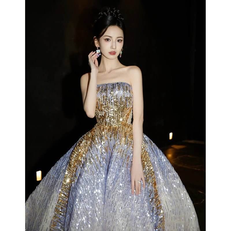 Purple Tube Top Light Miniature High-end Banquet Embossed Toast Dress $119.50 Dana Fashion Color: Picture Color Size: L Women's clothing Product information: Color: Picture color (floor-length) Waist Type: Mid waist Size: S,M,L,XL,XXL,XXXL Skirt length: l