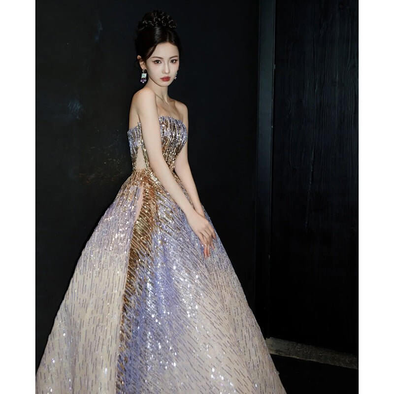 Purple Tube Top Light Miniature High-end Banquet Embossed Toast Dress $119.50 Dana Fashion Color: Picture Color Size: L Women's clothing Product information: Color: Picture color (floor-length) Waist Type: Mid waist Size: S,M,L,XL,XXL,XXXL Skirt length: l