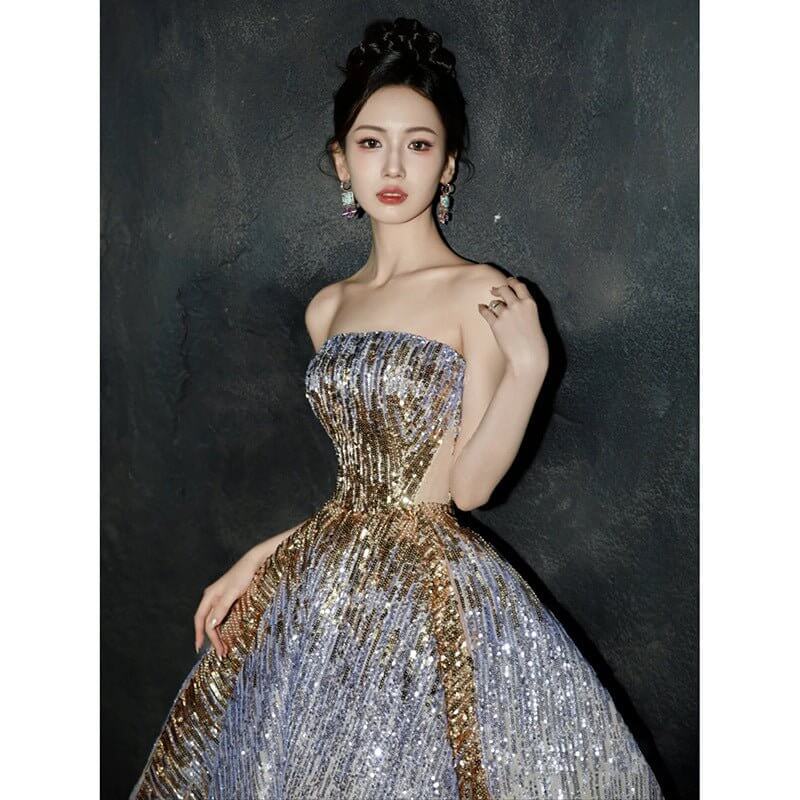 Purple Tube Top Light Miniature High-end Banquet Embossed Toast Dress $119.50 Dana Fashion Color: Picture Color Size: L Women's clothing Product information: Color: Picture color (floor-length) Waist Type: Mid waist Size: S,M,L,XL,XXL,XXXL Skirt length: l