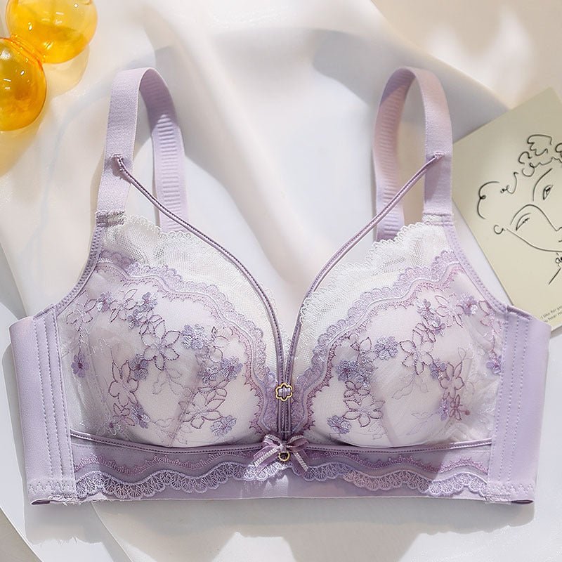 Push Up Breast Holding Wireless Underwear For Women $39.00 Dana Fashion Color: Light Purple Size: 34or75AB Women's clothing Product information: Shoulder strap type: fixed double-shoulder strap Fabric name: lace Color: warm skin, light purple, dark green,