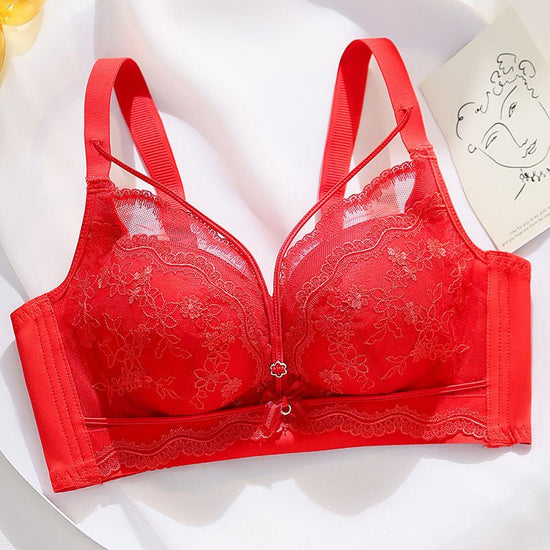 Push Up Breast Holding Wireless Underwear For Women $39.00 Dana Fashion Color: Red Size: 34or75AB Women's clothing Product information: Shoulder strap type: fixed double-shoulder strap Fabric name: lace Color: warm skin, light purple, dark green, pure blu