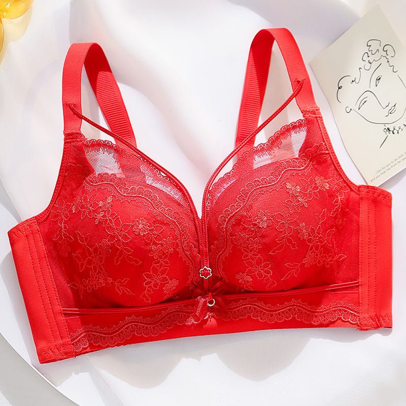 Push Up Breast Holding Wireless Underwear For Women $39.00 Dana Fashion Color: Red Size: 34or75AB Women's clothing Product information: Shoulder strap type: fixed double-shoulder strap Fabric name: lace Color: warm skin, light purple, dark green, pure blu