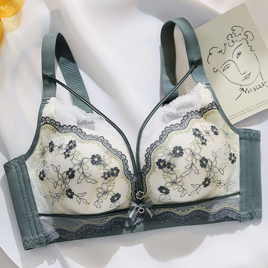 Push Up Breast Holding Wireless Underwear For Women $39.00 Dana Fashion Color: Dark Green Size: 34or75AB Women's clothing Product information: Shoulder strap type: fixed double-shoulder strap Fabric name: lace Color: warm skin, light purple, dark green, p