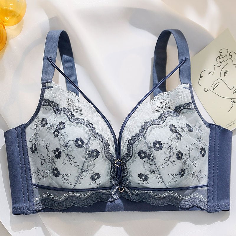 Push Up Breast Holding Wireless Underwear For Women $39.00 Dana Fashion Color: Pure Blue Size: 34or75AB Women's clothing Product information: Shoulder strap type: fixed double-shoulder strap Fabric name: lace Color: warm skin, light purple, dark green, pu