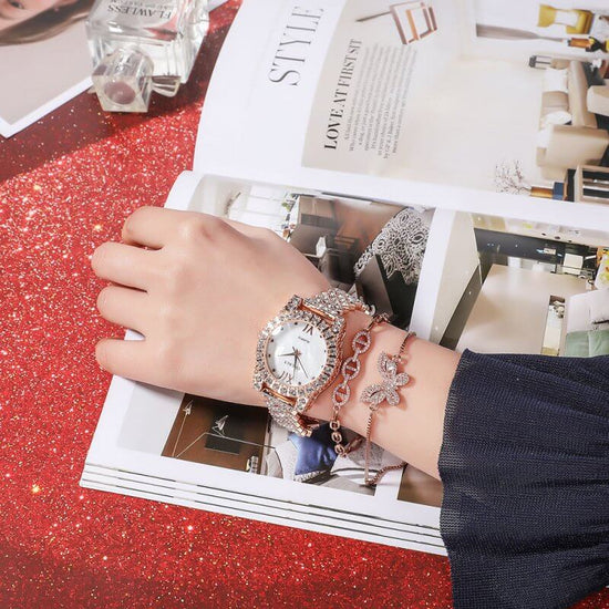 Quartz Watch Diamond Butterfly Zircon Bracelet $59.00 Dana Fashion Color: Gold Women's Accessories Product information: Special functions: decoration, chronograph, calendar Display Type: Pointer Style: fashion Mirror material: ordinary glass mirror Buckle