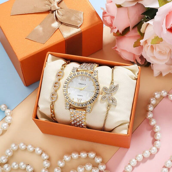 Quartz Watch Diamond Butterfly Zircon Bracelet $59.00 Dana Fashion Color: Gold Women's Accessories Product information: Special functions: decoration, chronograph, calendar Display Type: Pointer Style: fashion Mirror material: ordinary glass mirror Buckle