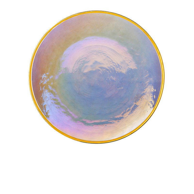 Rainbow Ion Plated Hammer Pattern Glass Plate Bowl Fruit Plate Bowl Set $37.03 Dana Fashion Color: 4style Dana's Kitchen Product information: Material: Glass Shape: round Color: 1style Phnom Penh Rainbow Bowl 6"[Diameter 15cm] 2style Phnom Penh Rainbow Bo