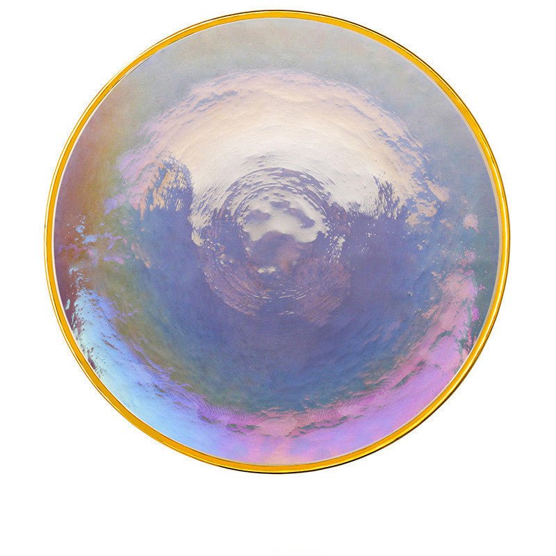 Rainbow Ion Plated Hammer Pattern Glass Plate Bowl Fruit Plate Bowl Set $64.46 Dana Fashion Color: 6style Dana's Kitchen Product information: Material: Glass Shape: round Color: 1style Phnom Penh Rainbow Bowl 6"[Diameter 15cm] 2style Phnom Penh Rainbow Bo