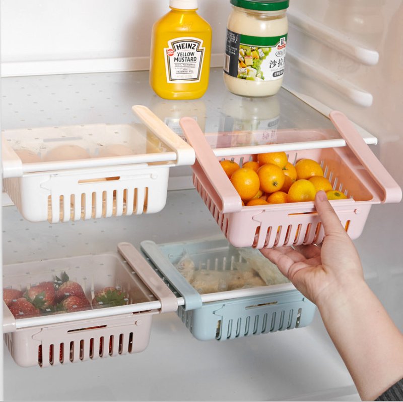 Refrigerator Storage Basket Stretchable Multifunction Kitchen Refrigerator Storage Box $33.50 Dana Fashion Color: 4pcs Dana's Kitchen Overview: 1. Stretchable Design: You can adjust the holder according to the size of your belongings 2. Durable: Made of P