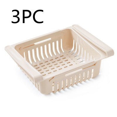 Refrigerator Storage Basket Stretchable Multifunction Kitchen Refrigerator Storage Box $30.28 Dana Fashion Color: Apricot 3pcs Dana's Kitchen Overview: 1. Stretchable Design: You can adjust the holder according to the size of your belongings 2. Durable: M