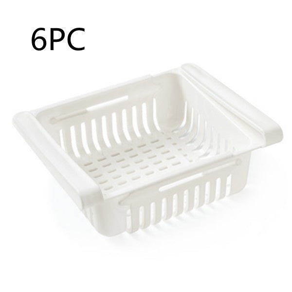 Refrigerator Storage Basket Stretchable Multifunction Kitchen Refrigerator Storage Box $39.06 Dana Fashion Color: White 6pcs Dana's Kitchen Overview: 1. Stretchable Design: You can adjust the holder according to the size of your belongings 2. Durable: Mad