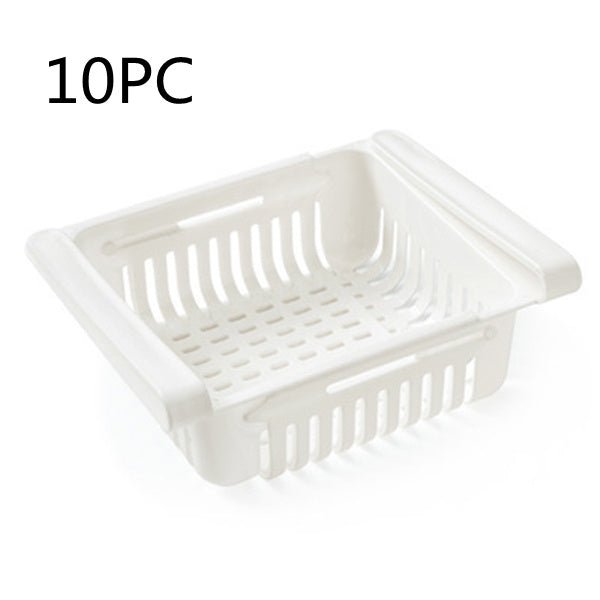 Refrigerator Storage Basket Stretchable Multifunction Kitchen Refrigerator Storage Box $57.37 Dana Fashion Color: White 10pcs Dana's Kitchen Overview: 1. Stretchable Design: You can adjust the holder according to the size of your belongings 2. Durable: Ma