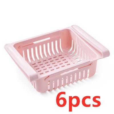 Refrigerator Storage Basket Stretchable Multifunction Kitchen Refrigerator Storage Box $45.36 Dana Fashion Color: Pink 6pcs Dana's Kitchen Overview: 1. Stretchable Design: You can adjust the holder according to the size of your belongings 2. Durable: Made