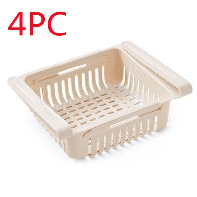 Refrigerator Storage Basket Stretchable Multifunction Kitchen Refrigerator Storage Box $27.18 Dana Fashion Color: Apricot 4PC Dana's Kitchen Overview: 1. Stretchable Design: You can adjust the holder according to the size of your belongings 2. Durable: Ma