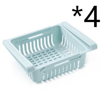 Refrigerator Storage Basket Stretchable Multifunction Kitchen Refrigerator Storage Box $31.40 Dana Fashion Color: Blue 4pcs Dana's Kitchen Overview: 1. Stretchable Design: You can adjust the holder according to the size of your belongings 2. Durable: Made