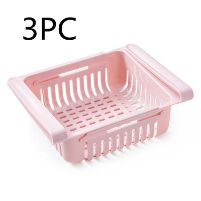 Refrigerator Storage Basket Stretchable Multifunction Kitchen Refrigerator Storage Box $30.28 Dana Fashion Color: Pink 3pcs Dana's Kitchen Overview: 1. Stretchable Design: You can adjust the holder according to the size of your belongings 2. Durable: Made