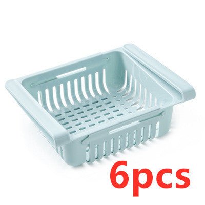 Refrigerator Storage Basket Stretchable Multifunction Kitchen Refrigerator Storage Box $45.36 Dana Fashion Color: Blue 6pcs Dana's Kitchen Overview: 1. Stretchable Design: You can adjust the holder according to the size of your belongings 2. Durable: Made