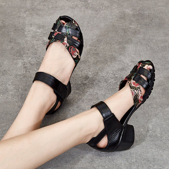 Retro Ethnic Style Chunky Heel Mom Shoes Soft Bottom Pumps Cowhide Breathable Coros Shoes $65.99 Dana Fashion Color: Black Size: 36 Women's shoes Product information: Pattern: Ethnic Applicable sports: universal Lining material: Microfiber Color: white, r