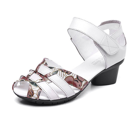 Retro Ethnic Style Chunky Heel Mom Shoes Soft Bottom Pumps Cowhide Breathable Coros Shoes $65.99 Dana Fashion Color: White Size: 36 Women's shoes Product information: Pattern: Ethnic Applicable sports: universal Lining material: Microfiber Color: white, r
