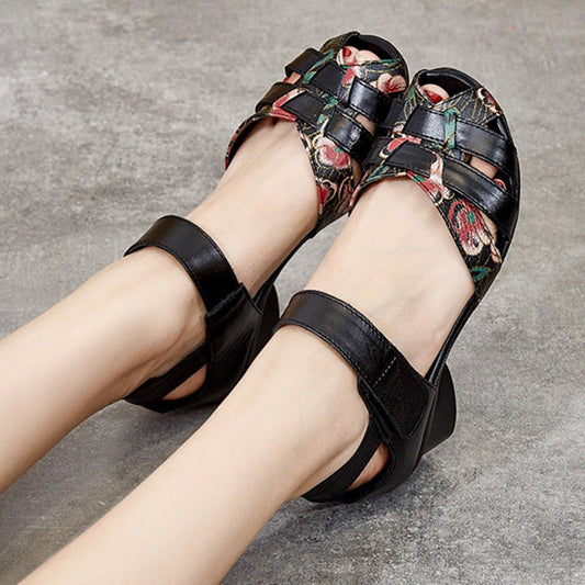 Retro Ethnic Style Chunky Heel Mom Shoes Soft Bottom Pumps Cowhide Breathable Coros Shoes $65.99 Dana Fashion Color: Black Size: 36 Women's shoes Product information: Pattern: Ethnic Applicable sports: universal Lining material: Microfiber Color: white, r