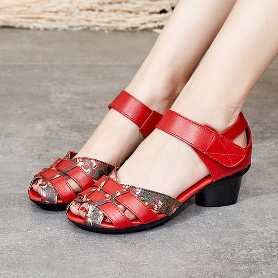 Retro Ethnic Style Chunky Heel Mom Shoes Soft Bottom Pumps Cowhide Breathable Coros Shoes $65.99 Dana Fashion Color: Black Size: 36 Women's shoes Product information: Pattern: Ethnic Applicable sports: universal Lining material: Microfiber Color: white, r