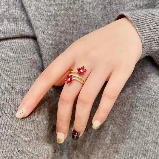 Retro Exquisite High-grade Flower Ruby Ring For Women $26.56 Dana Fashion Color: X1815 Ring Size: Adjustable Opening Women's Accessories Product information: Type: open mouth Treatment Process: Electroplating Color: x1815 Applicable people: women Size: ad