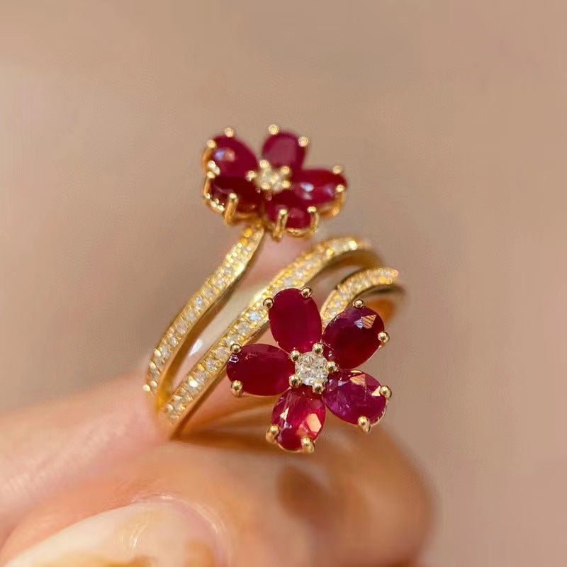 Retro Exquisite High-grade Flower Ruby Ring For Women $26.56 Dana Fashion Color: X1815 Ring Size: Adjustable Opening Women's Accessories Product information: Type: open mouth Treatment Process: Electroplating Color: x1815 Applicable people: women Size: ad