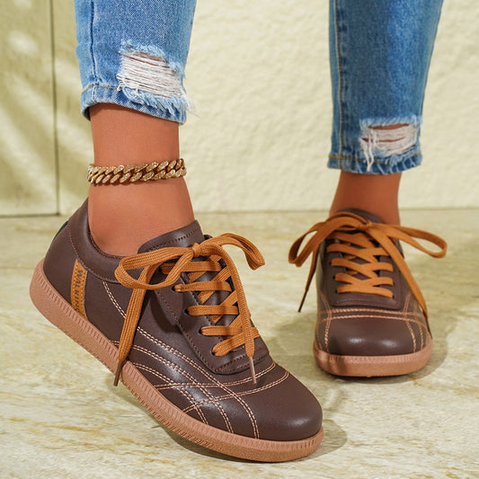 Retro Lace-Up Sneakers Fashion Casual Thick-soled Sports Shoes For Women Round Toe Slip On Casual Shoes $36.21 Dana Fashion Color: Black Size: Size36 Women's shoes Product information: Style: Casual Popular elements: Shallow mouth, leather stitching Toe s