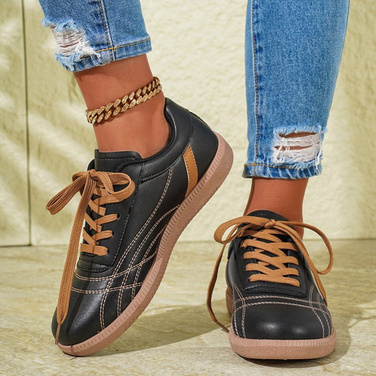 Retro Lace-Up Sneakers Fashion Casual Thick-soled Sports Shoes For Women Round Toe Slip On Casual Shoes $36.21 Dana Fashion Color: Black Size: Size36 Women's shoes Product information: Style: Casual Popular elements: Shallow mouth, leather stitching Toe s
