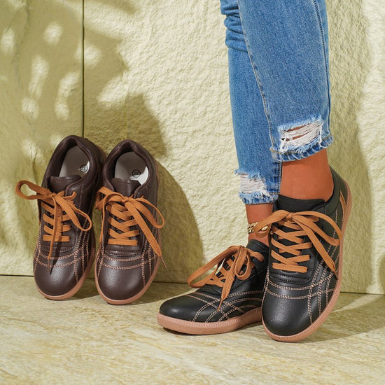 Retro Lace-Up Sneakers Fashion Casual Thick-soled Sports Shoes For Women Round Toe Slip On Casual Shoes $36.21 Dana Fashion Color: Black Size: Size36 Women's shoes Product information: Style: Casual Popular elements: Shallow mouth, leather stitching Toe s