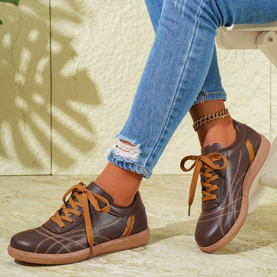 Retro Lace-Up Sneakers Fashion Casual Thick-soled Sports Shoes For Women Round Toe Slip On Casual Shoes $36.21 Dana Fashion Color: Black Size: Size36 Women's shoes Product information: Style: Casual Popular elements: Shallow mouth, leather stitching Toe s