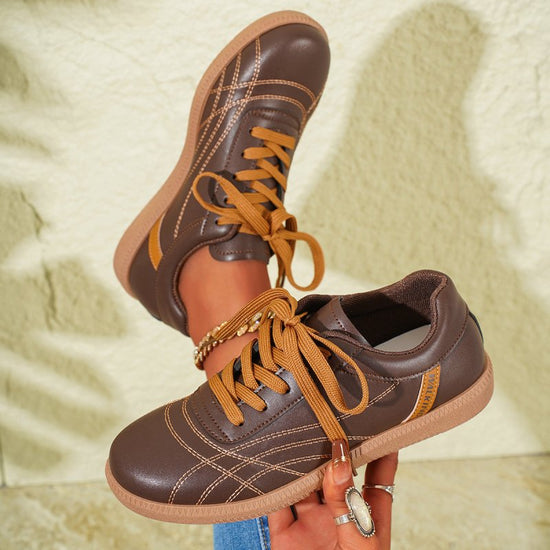 Retro Lace-Up Sneakers Fashion Casual Thick-soled Sports Shoes For Women Round Toe Slip On Casual Shoes $36.21 Dana Fashion Color: Coffee Size: Size36 Women's shoes Product information: Style: Casual Popular elements: Shallow mouth, leather stitching Toe