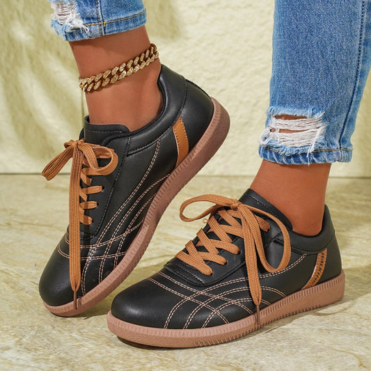 Retro Lace-Up Sneakers Fashion Casual Thick-soled Sports Shoes For Women Round Toe Slip On Casual Shoes $36.21 Dana Fashion Color: Black Size: Size36 Women's shoes Product information: Style: Casual Popular elements: Shallow mouth, leather stitching Toe s
