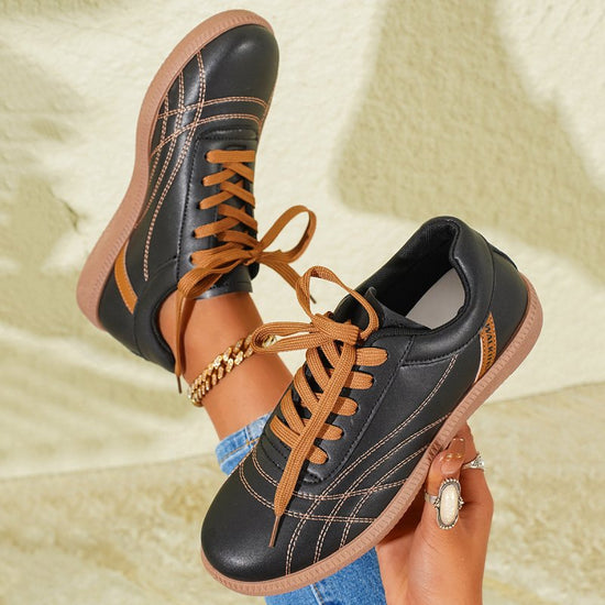 Retro Lace-Up Sneakers Fashion Casual Thick-soled Sports Shoes For Women Round Toe Slip On Casual Shoes $36.21 Dana Fashion Color: Black Size: Size36 Women's shoes Product information: Style: Casual Popular elements: Shallow mouth, leather stitching Toe s